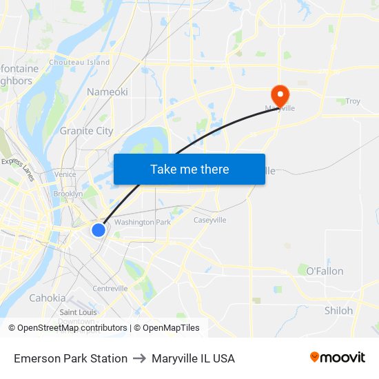 Emerson Park Station to Maryville IL USA map