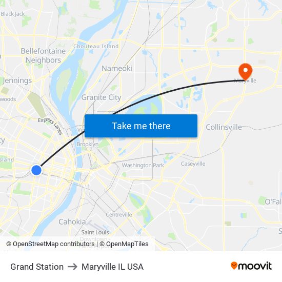 Grand Station to Maryville IL USA map