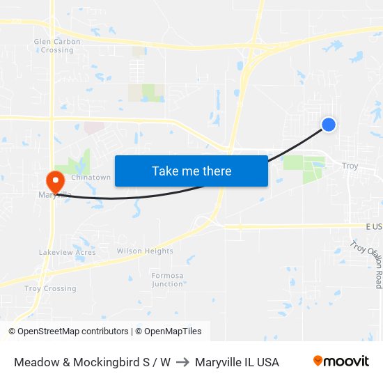 Meadow & Mockingbird S / W to Maryville IL USA map