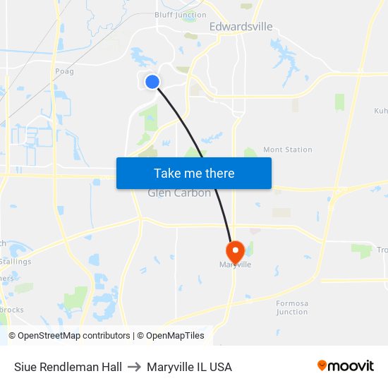 Siue Rendleman Hall to Maryville IL USA map