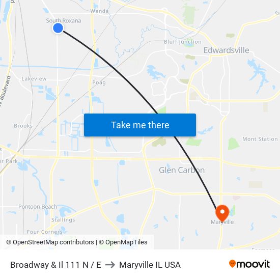 Broadway & Il 111 N / E to Maryville IL USA map