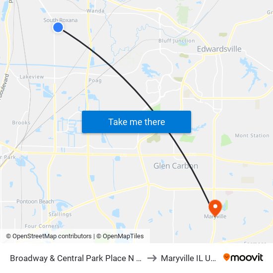 Broadway & Central Park Place N / E to Maryville IL USA map