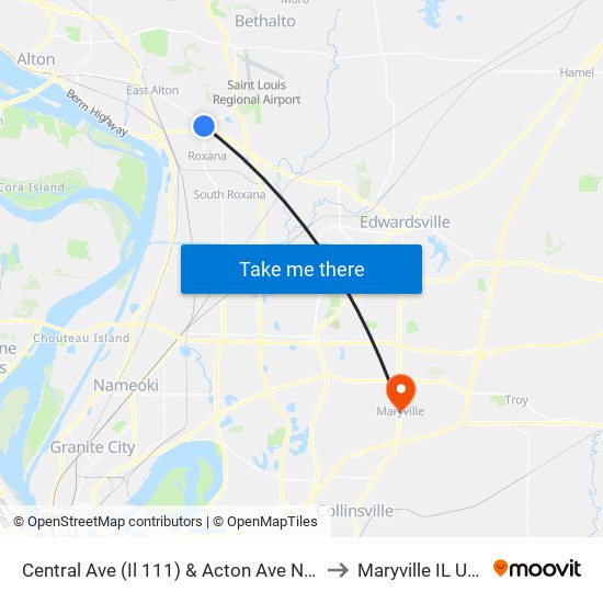 Central Ave (Il 111) & Acton Ave N / E to Maryville IL USA map