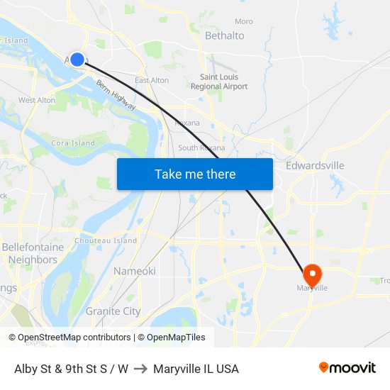 Alby St & 9th St S / W to Maryville IL USA map