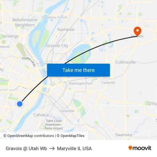 Gravois @ Utah Wb to Maryville IL USA map