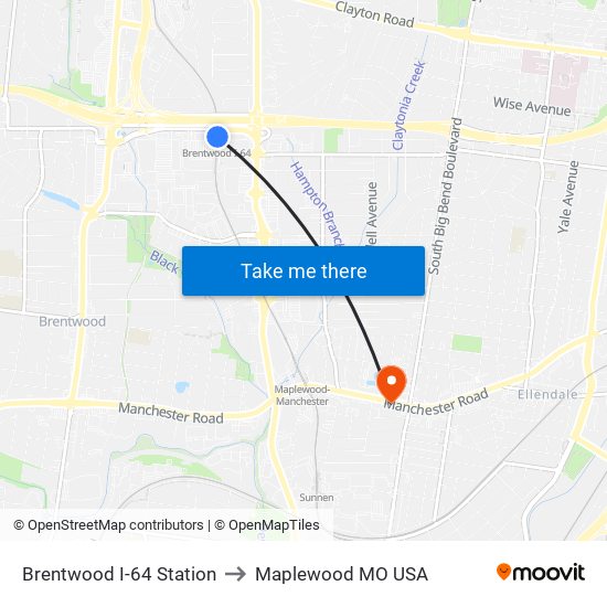 Brentwood I-64 Station to Maplewood MO USA map