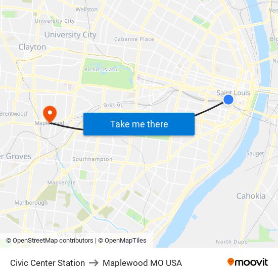 Civic Center Station to Maplewood MO USA map