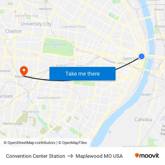 Convention Center Station to Maplewood MO USA map