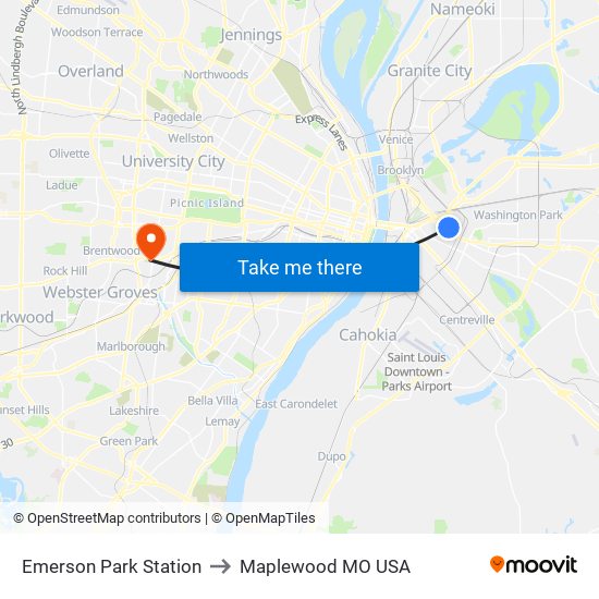 Emerson Park Station to Maplewood MO USA map