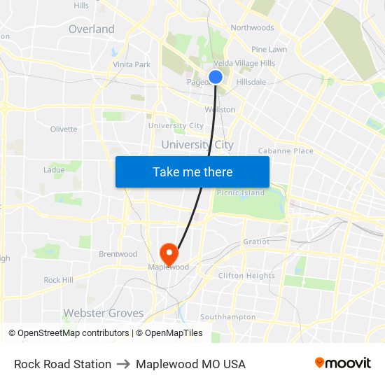 Rock Road Station to Maplewood MO USA map