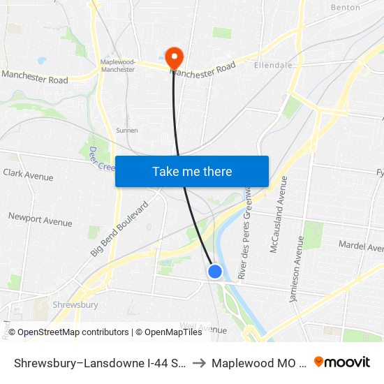 Shrewsbury–Lansdowne I-44 Station to Maplewood MO USA map