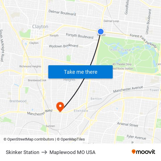 Skinker Station to Maplewood MO USA map