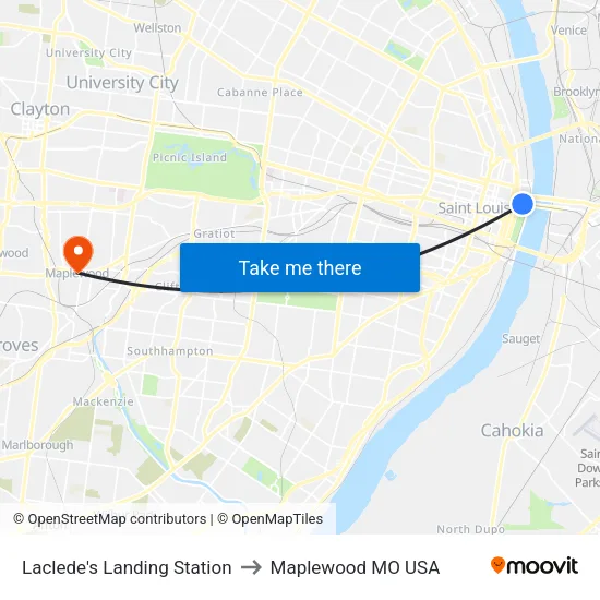Laclede's Landing Station to Maplewood MO USA map