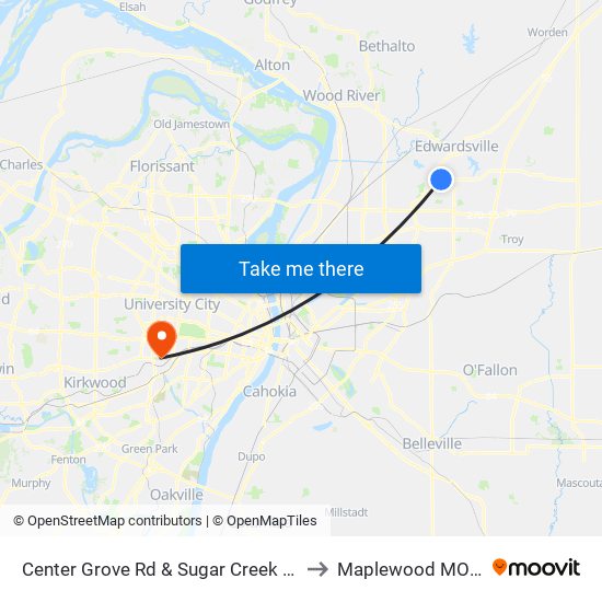 Center Grove Rd & Sugar Creek Ln N / E to Maplewood MO USA map