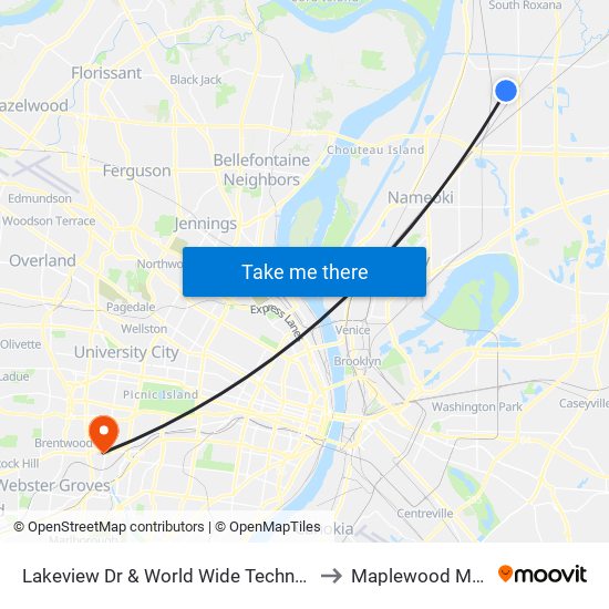 Lakeview Dr & World Wide Technology N / E to Maplewood MO USA map