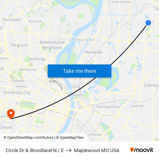 Circle Dr & Woodland N / E to Maplewood MO USA map