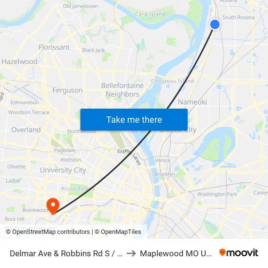 Delmar Ave & Robbins Rd S / W to Maplewood MO USA map