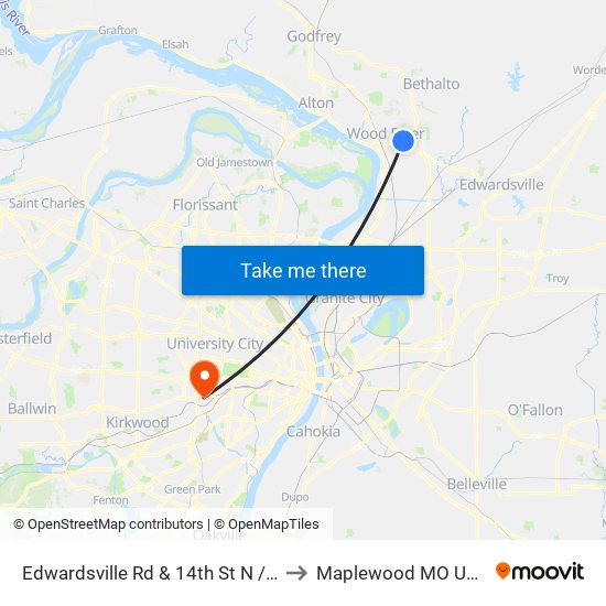 Edwardsville Rd & 14th St N / E to Maplewood MO USA map