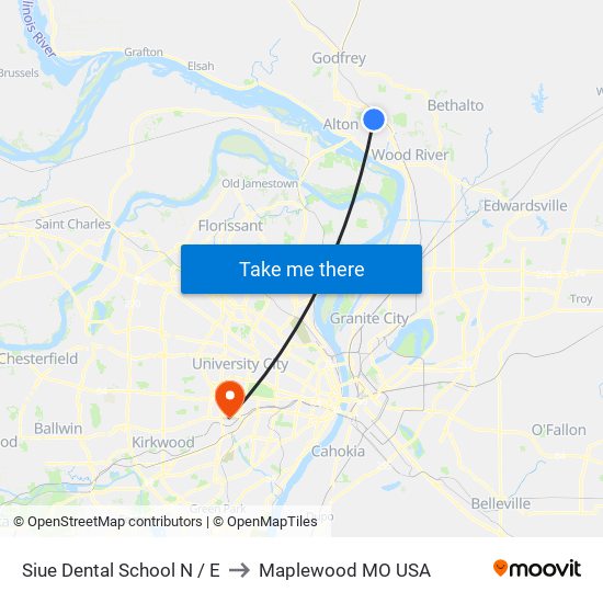 Siue Dental School N / E to Maplewood MO USA map
