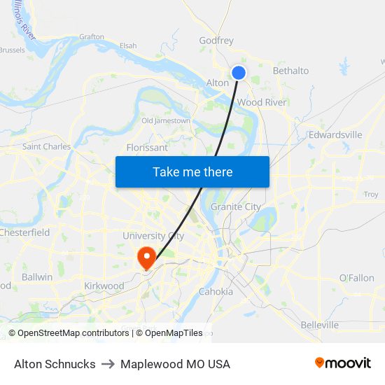 Alton Schnucks to Maplewood MO USA map