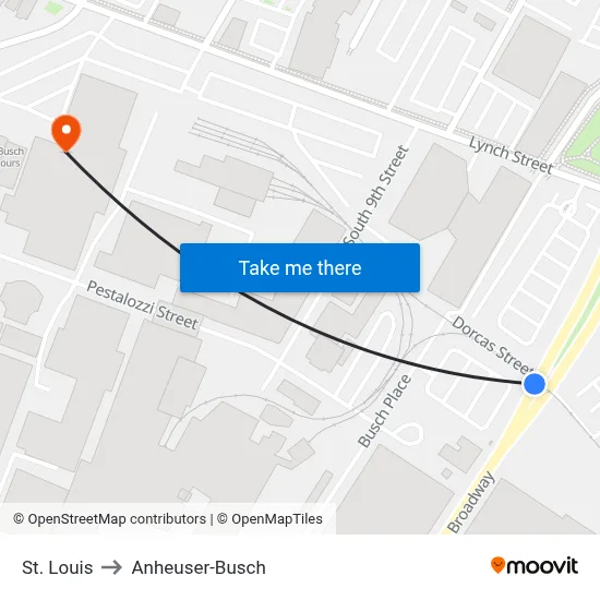 St. Louis to Anheuser-Busch map