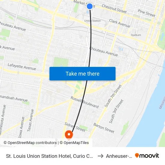 St. Louis Union Station Hotel, Curio Collection by Hilton to Anheuser-Busch map