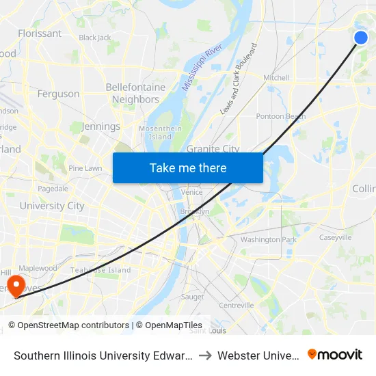 Southern Illinois University Edwardsville to Webster University map