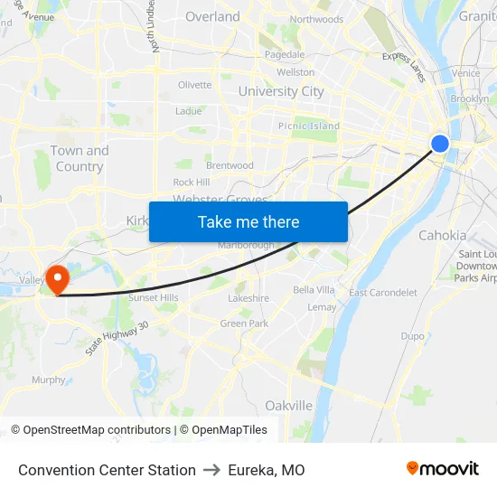 Convention Center Station to Eureka, MO map