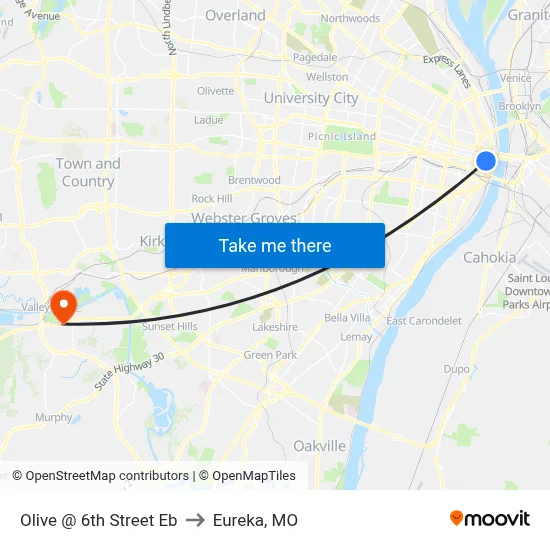 Olive @ 6th Street Eb to Eureka, MO map
