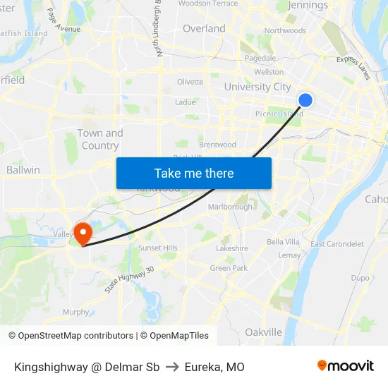 Kingshighway @ Delmar Sb to Eureka, MO map
