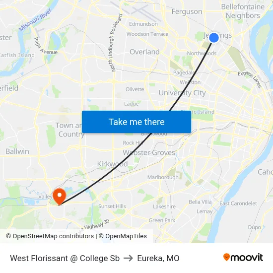 West Florissant @ College Sb to Eureka, MO map