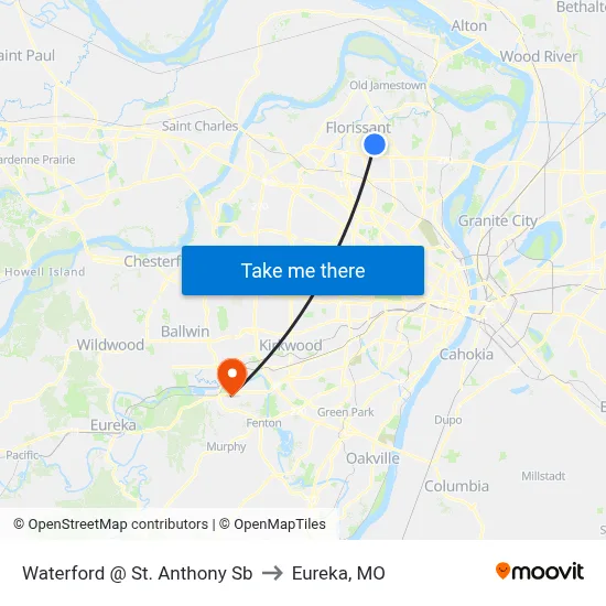 Waterford @ St. Anthony Sb to Eureka, MO map