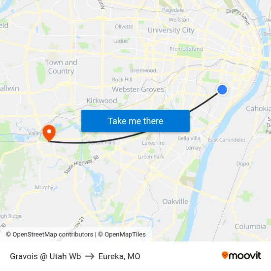 Gravois @ Utah Wb to Eureka, MO map