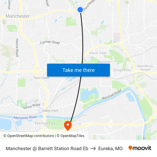 Manchester @ Barrett Station Road Eb to Eureka, MO map