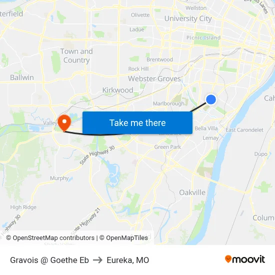 Gravois @ Goethe Eb to Eureka, MO map