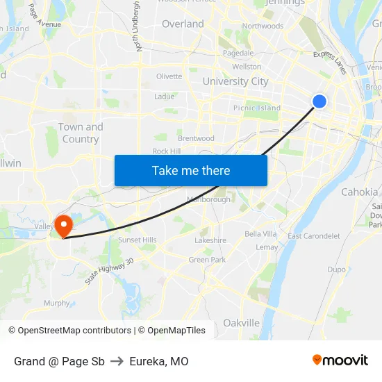 Grand @ Page Sb to Eureka, MO map