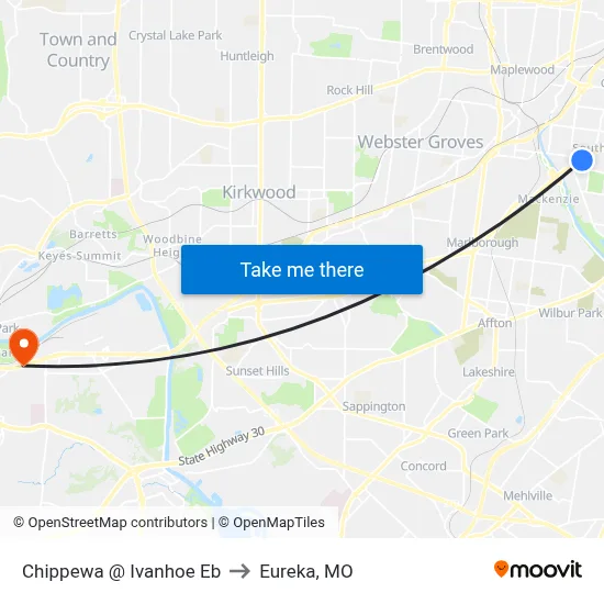 Chippewa @ Ivanhoe Eb to Eureka, MO map