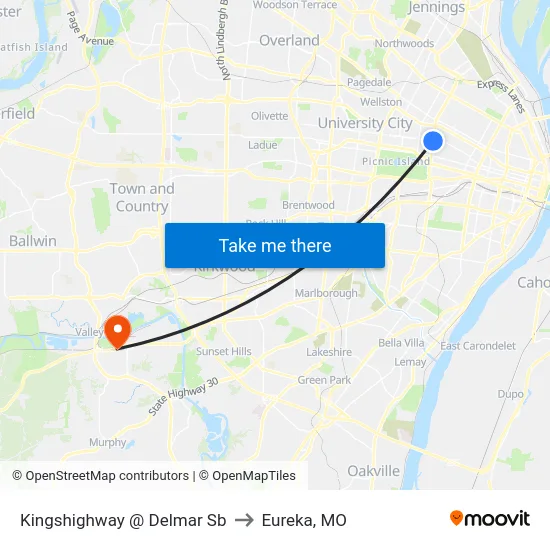 Kingshighway @ Delmar Sb to Eureka, MO map