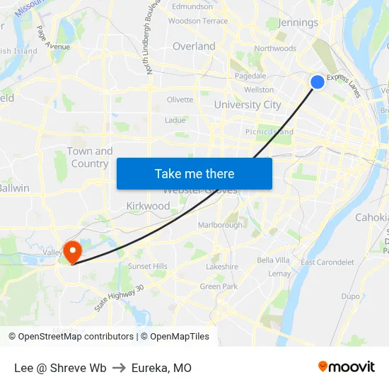 Lee @ Shreve Wb to Eureka, MO map