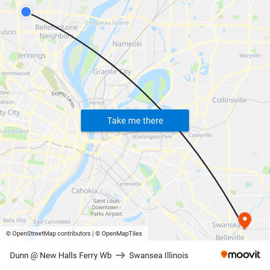 Dunn @ New Halls Ferry Wb to Swansea Illinois map