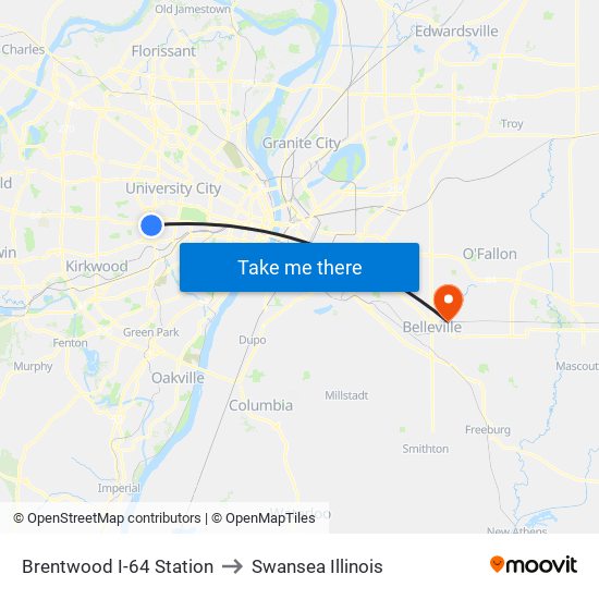 Brentwood I-64 Station to Swansea Illinois map