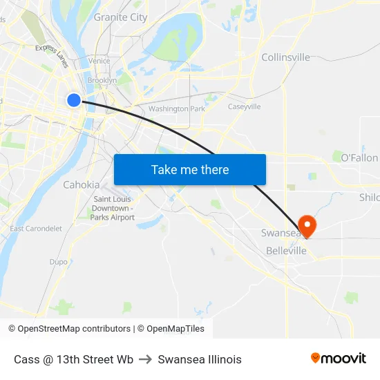 Cass @ 13th Street Wb to Swansea Illinois map