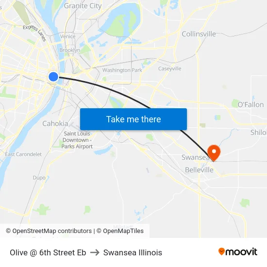 Olive @ 6th Street Eb to Swansea Illinois map
