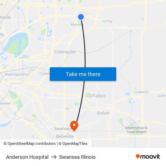 Anderson Hospital to Swansea Illinois map