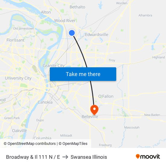 Broadway & Il 111 N / E to Swansea Illinois map