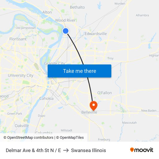 Delmar Ave & 4th St N / E to Swansea Illinois map