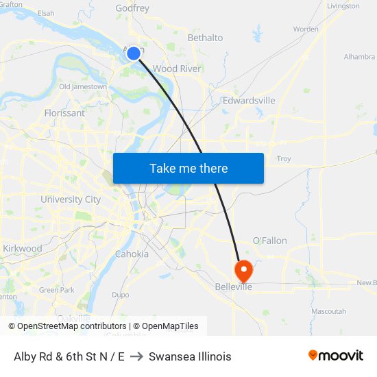 Alby Rd & 6th St N / E to Swansea Illinois map