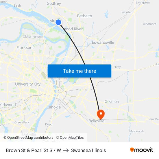 Brown St & Pearl St S / W to Swansea Illinois map