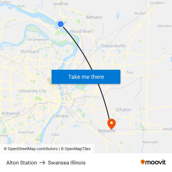 Alton Station to Swansea Illinois map