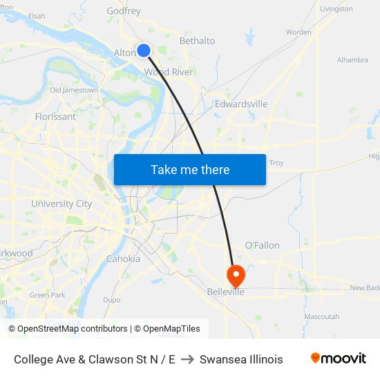 College Ave & Clawson St N / E to Swansea Illinois map